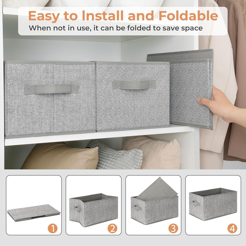 Closet Storage Bins, Storage Baskets for Closet, Fabric Bins for Clothes, Closet Organizer Bins, Gray, Medium, 3-Pack