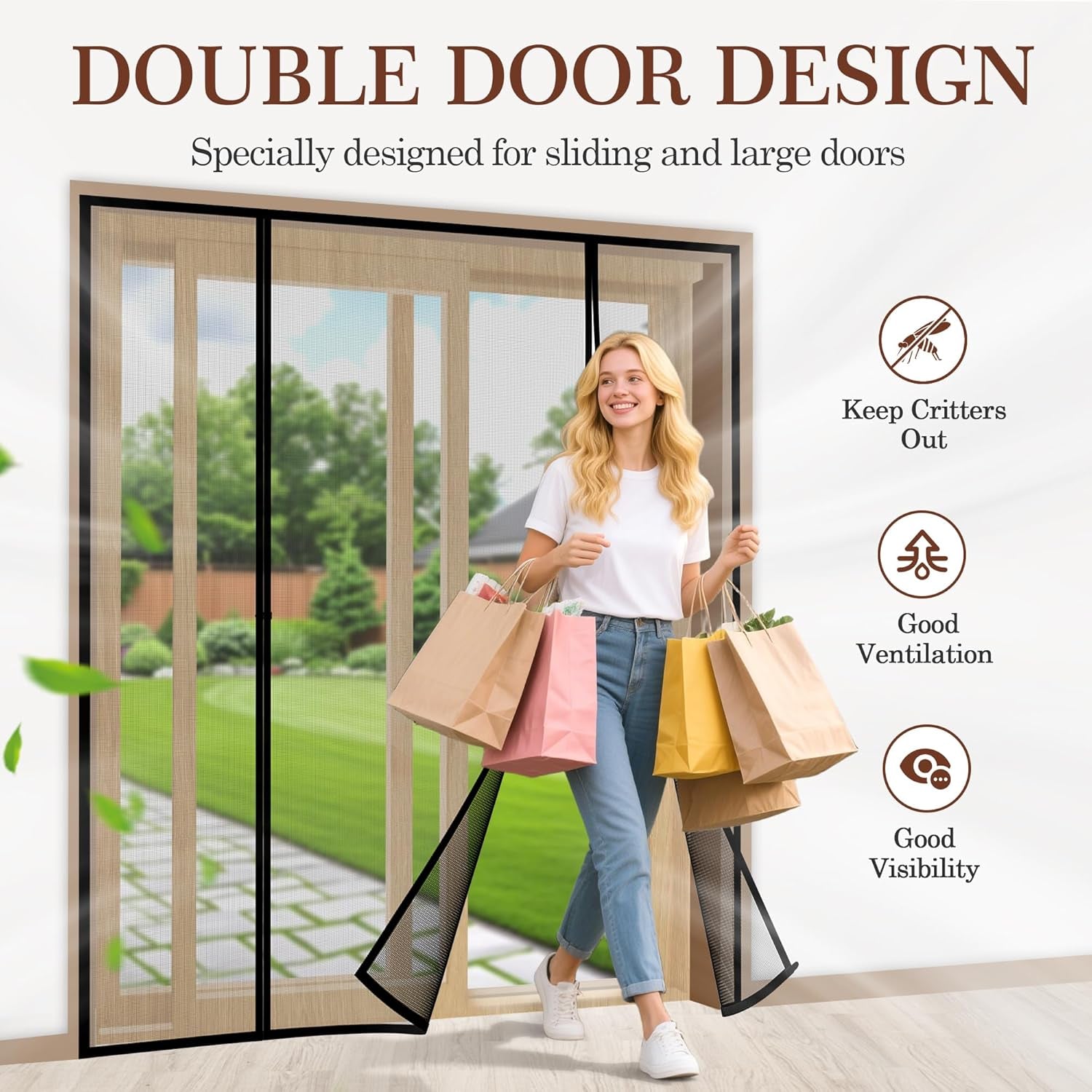 Magnetic Screen Door for Sliding & French Doors 64"X80", Screen Size 66"X81" Reinforced Mesh with Strong Magnets for Double Door & Large Size Front/Back Patio Doors