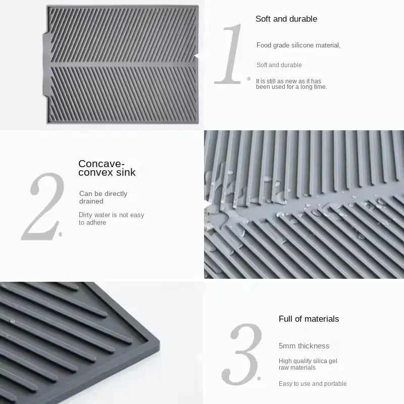 1PC Silicone Kitchen Drain Mat Non-Slip Drying Pad for Pots Dishes & Utensils Heat-Resistant Tableware Coaster
