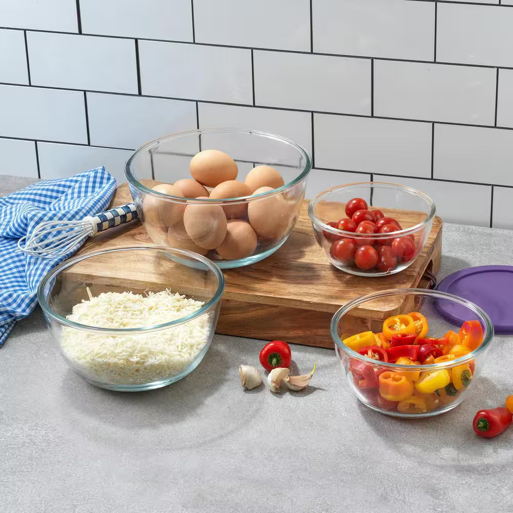 Joyful 4 Piece Glass Purple Mixing Bowls Set with Airtight Lids