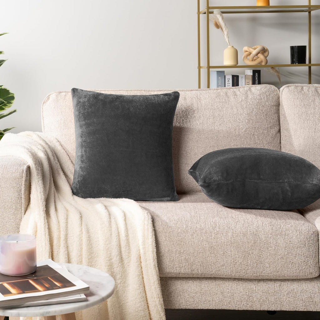 Dark Gray Velvet Fleece Throw Pillow Covers 18X18 Set of 2, Soft Decorative Cushion Covers for Couch Sofa Bed, Square Accent Pillow Cases with Hidden Zipper