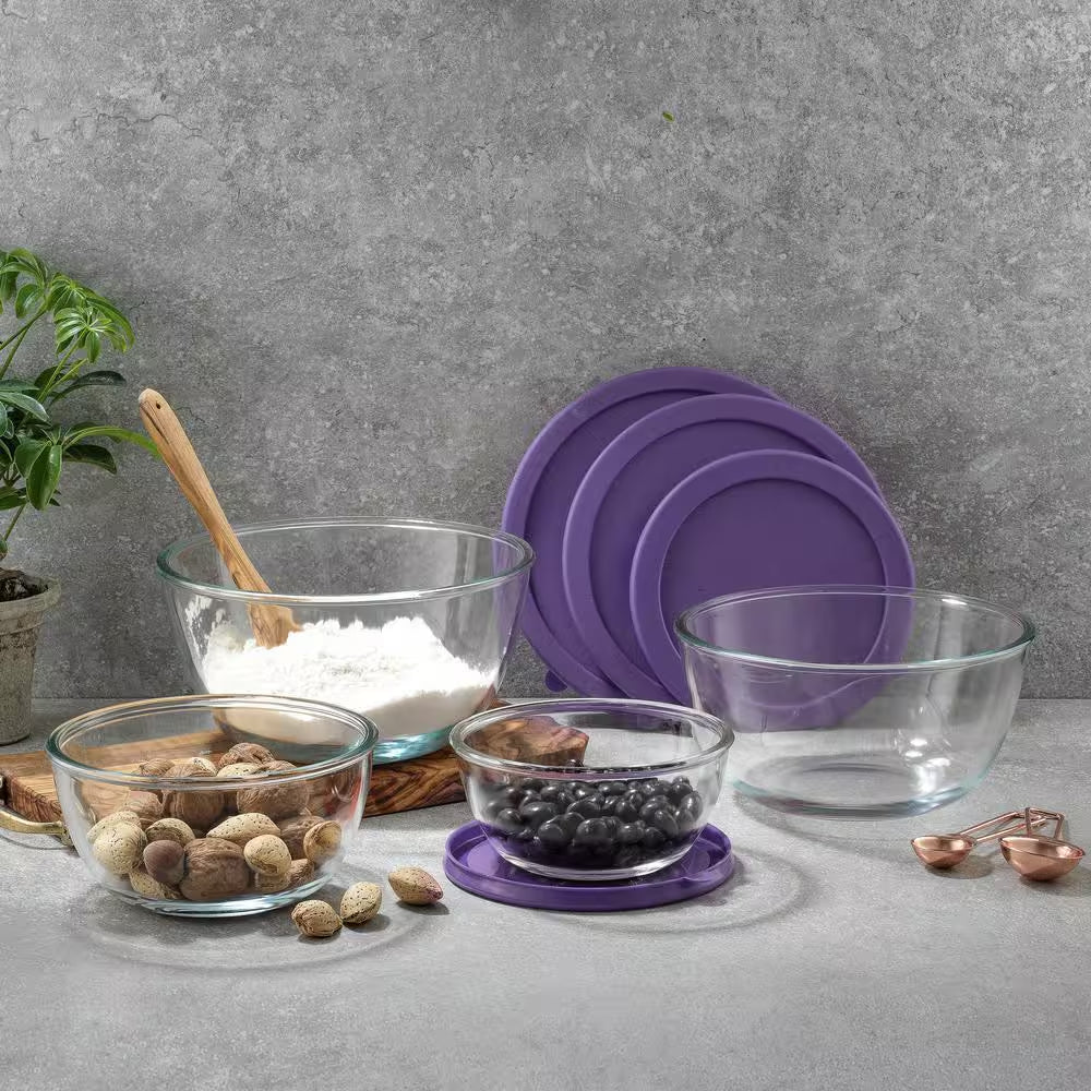 Joyful 4 Piece Glass Purple Mixing Bowls Set with Airtight Lids
