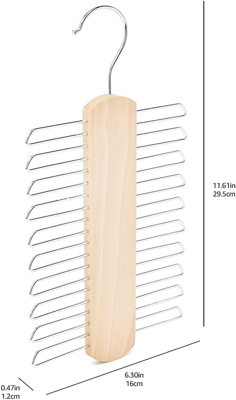 20 Bar Wooden Tie Hanger & Belt Rack, Closet Organizer, Natural, 2-Pack