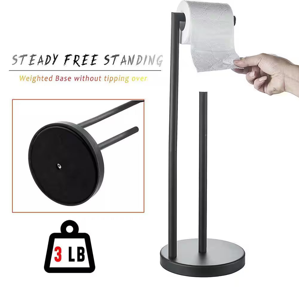 Bathroom Freestanding Toilet Paper Holder Stand with Reserver in Matte Black