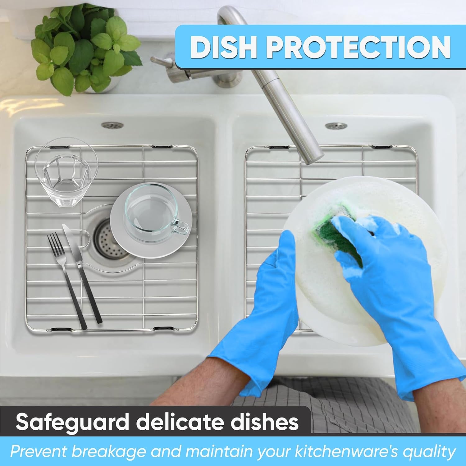 Sink Protectors for Kitchen Sink, Rust-Resistant Scratch-Preventing Stainless Steel Sink Protector Grid, Non-Slip Kitchen Sink Rack for Washing, 23 X 14.4 X 1 Inch
