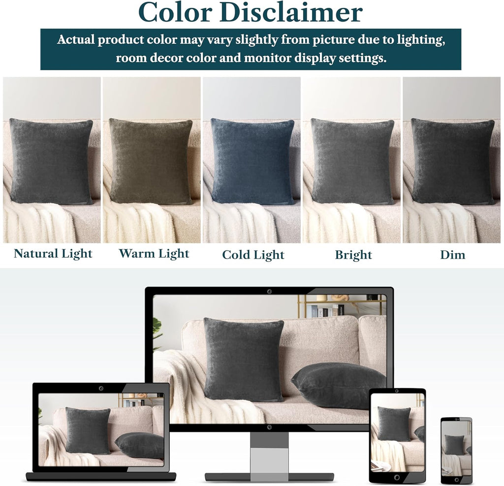 Dark Gray Velvet Fleece Throw Pillow Covers 18X18 Set of 2, Soft Decorative Cushion Covers for Couch Sofa Bed, Square Accent Pillow Cases with Hidden Zipper