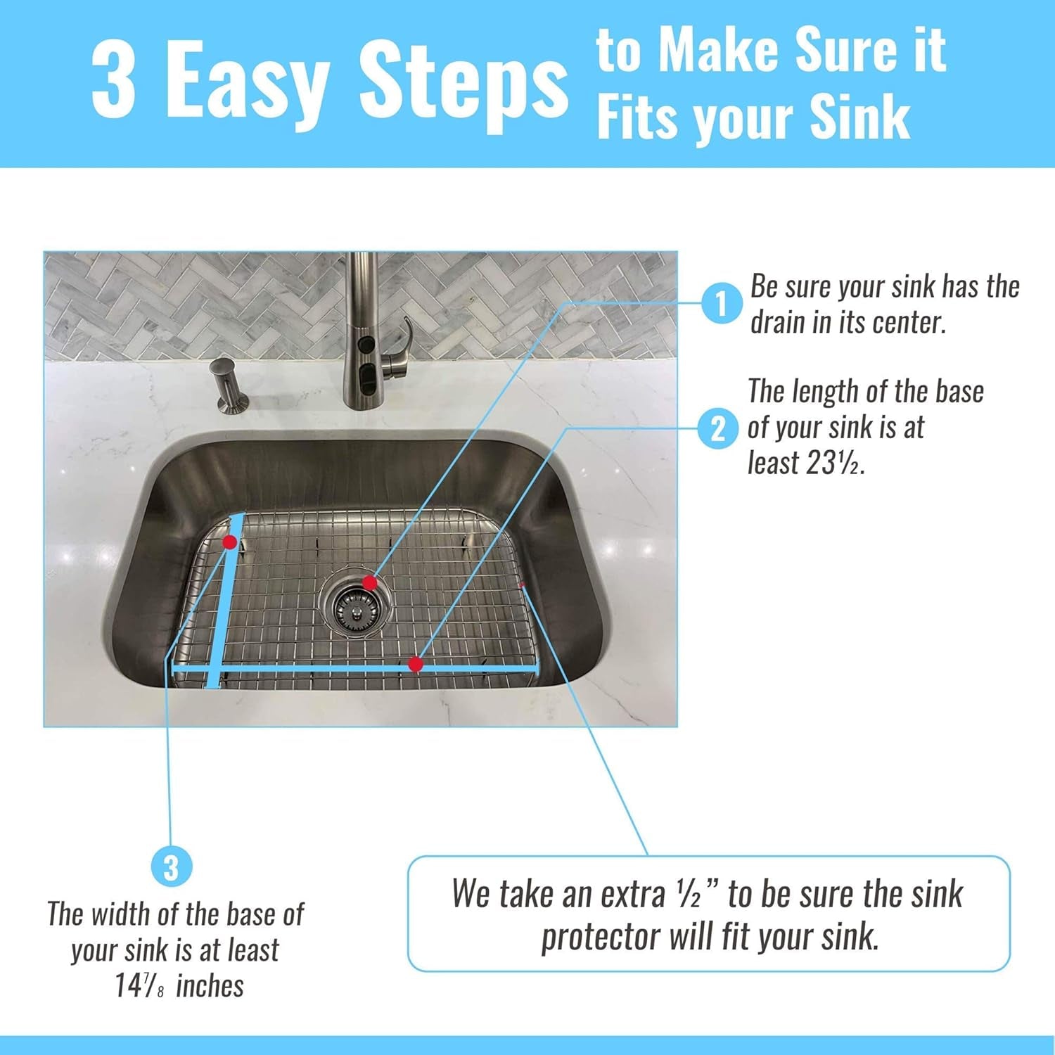 Sink Protectors for Kitchen Sink, Rust-Resistant Scratch-Preventing Stainless Steel Sink Protector Grid, Non-Slip Kitchen Sink Rack for Washing, 23 X 14.4 X 1 Inch