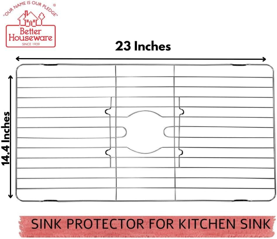 Sink Protectors for Kitchen Sink, Rust-Resistant Scratch-Preventing Stainless Steel Sink Protector Grid, Non-Slip Kitchen Sink Rack for Washing, 23 X 14.4 X 1 Inch