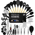 Black, 50-Piece Set of Silicone Kitchen Utensils, Complete Kitchen Set, Premium Silicone Cooking Utensils