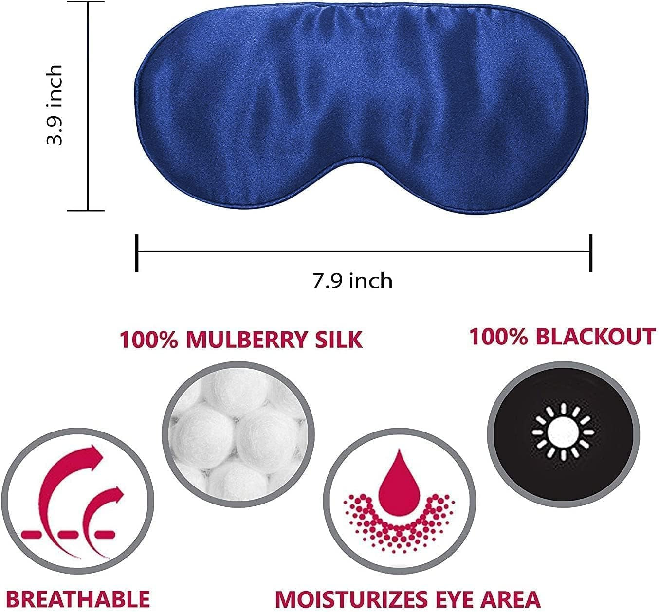 SLEEPLUSH Mulberry Silk Sleep Mask – Smooth Eye Mask for Sleeping with Silk Covered Straps – Best Travel Sleeping Mask Comes with Ear Plugs and Pocket Bag (Blue (Pack of 3))