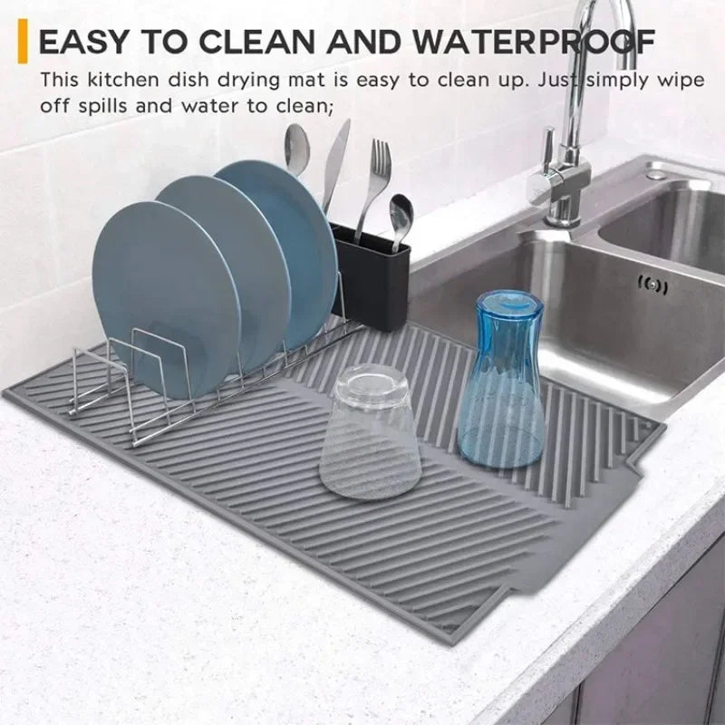 1PC Silicone Kitchen Drain Mat Non-Slip Drying Pad for Pots Dishes & Utensils Heat-Resistant Tableware Coaster