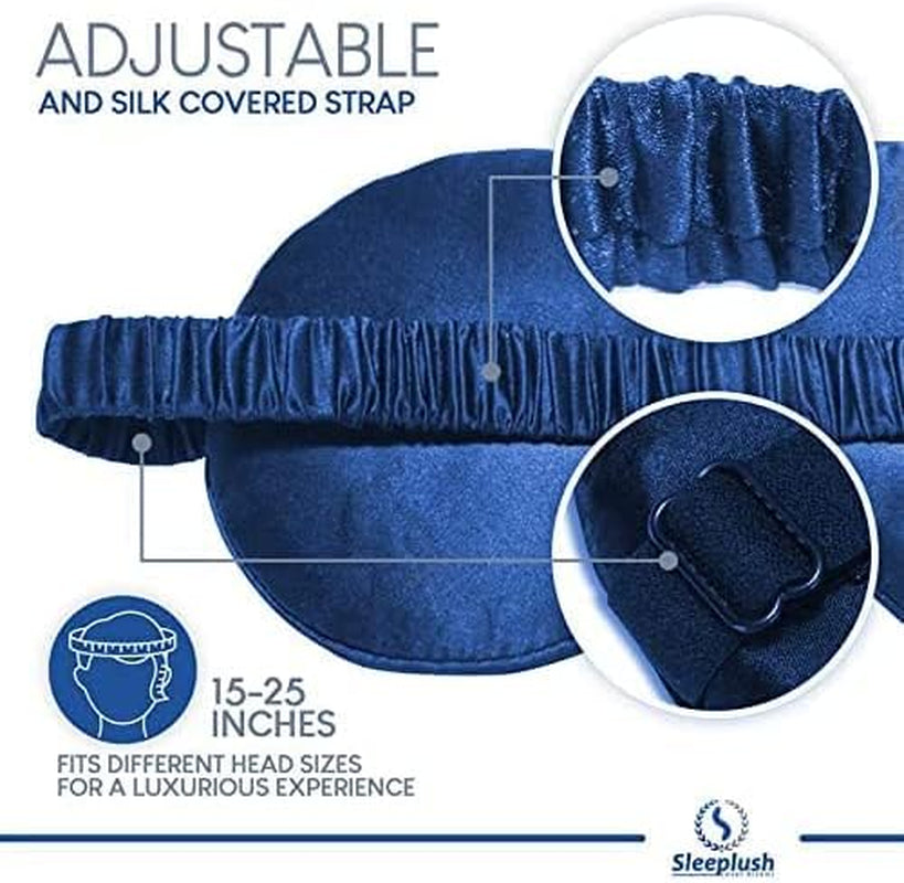 SLEEPLUSH Mulberry Silk Sleep Mask – Smooth Eye Mask for Sleeping with Silk Covered Straps – Best Travel Sleeping Mask Comes with Ear Plugs and Pocket Bag (Blue (Pack of 3))