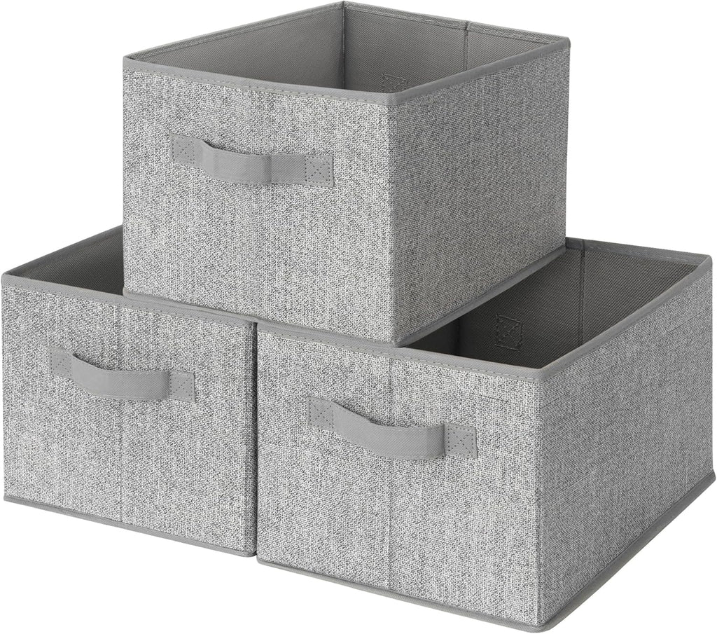 Closet Storage Bins, Storage Baskets for Closet, Fabric Bins for Clothes, Closet Organizer Bins, Gray, Medium, 3-Pack