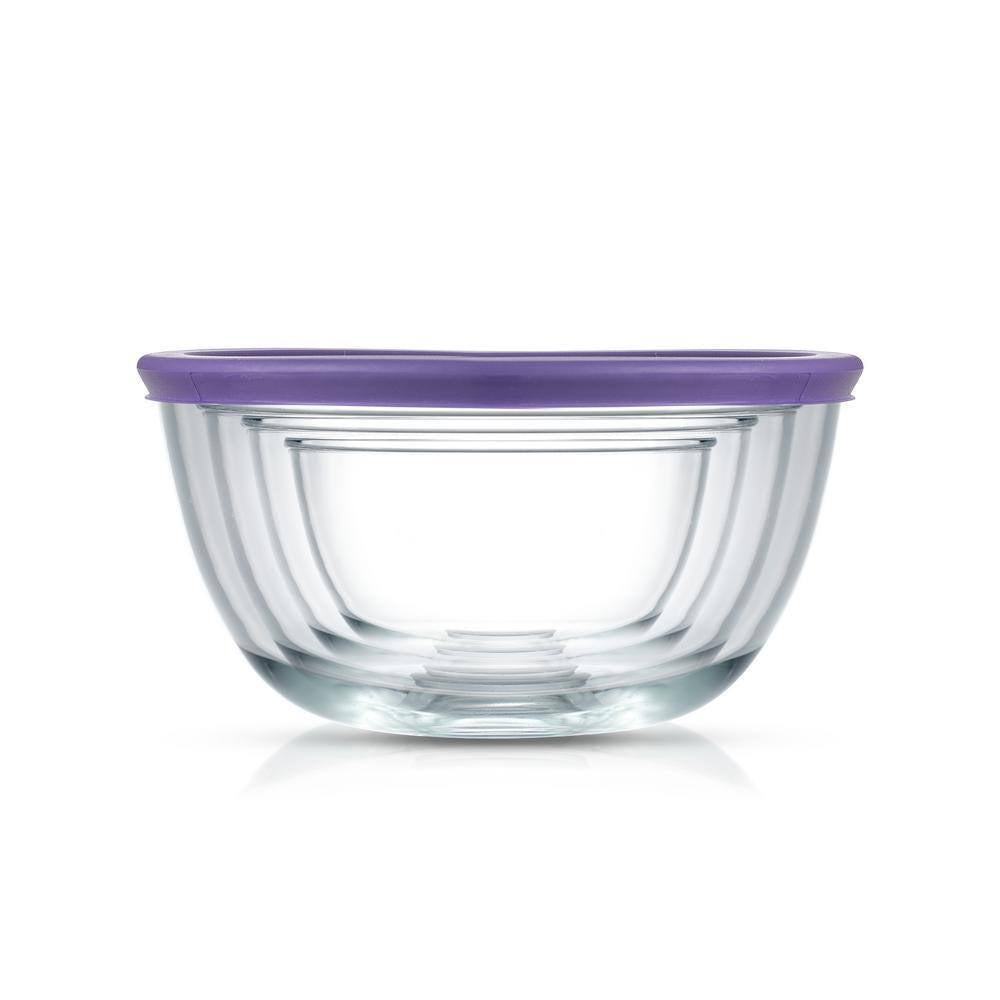 Joyful 4 Piece Glass Purple Mixing Bowls Set with Airtight Lids
