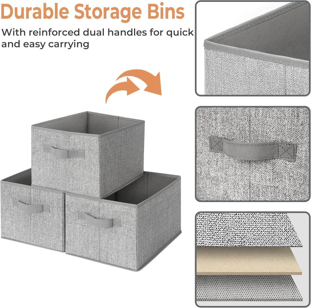 Closet Storage Bins, Storage Baskets for Closet, Fabric Bins for Clothes, Closet Organizer Bins, Gray, Medium, 3-Pack