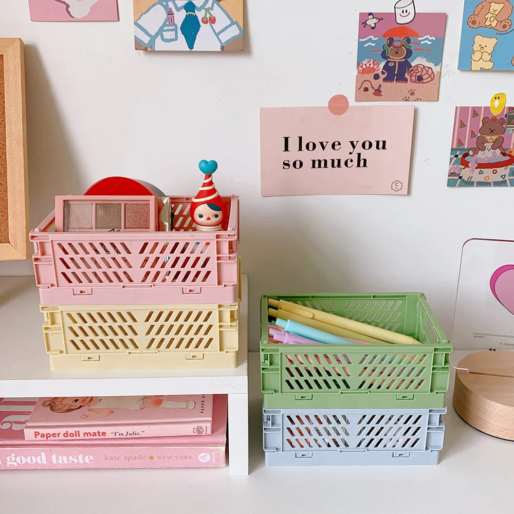 Mr.Paper 6 Styles Plastic Stackable Foldable Stationary Holder Simple Cute Student Office Desktop Storage Stationery Organizer