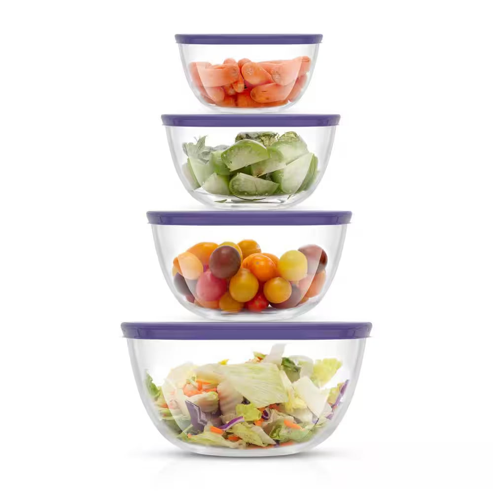 Joyful 4 Piece Glass Purple Mixing Bowls Set with Airtight Lids