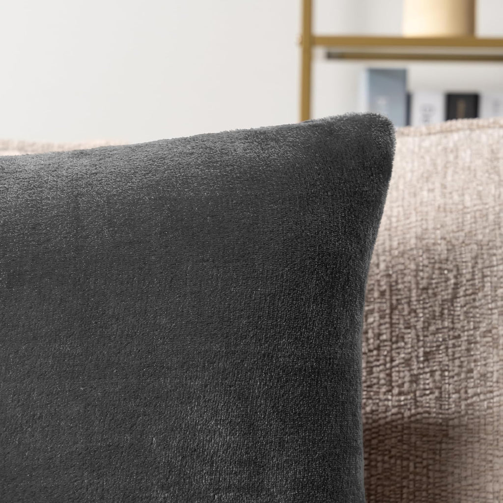 Dark Gray Velvet Fleece Throw Pillow Covers 18X18 Set of 2, Soft Decorative Cushion Covers for Couch Sofa Bed, Square Accent Pillow Cases with Hidden Zipper