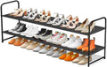 Long 2-Tier Shoe Organizer for Closet, Stackable Wide Shoe Rack Holds 18-Pairs Low Shoe Shelf Storage for Bedroom, Floor, Entryway(Black)