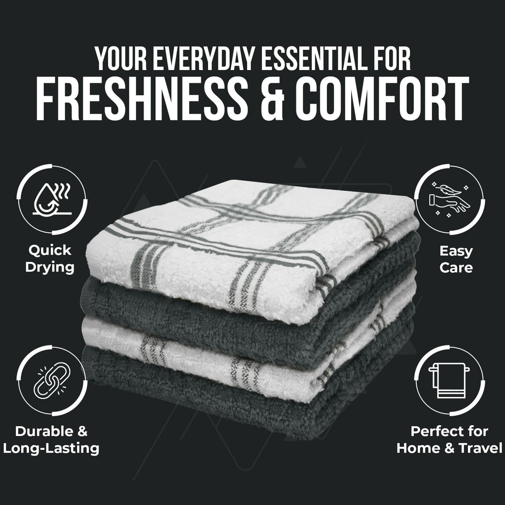 Premium Dish Cloth 100% Cotton 12 X 12 Inches |Pack of 8|-Ultra Soft Tea Towels-Highly Absorbent Kitchen Rags-Terry Dishcloth for Kitchen and Household Cleaning |Grey|