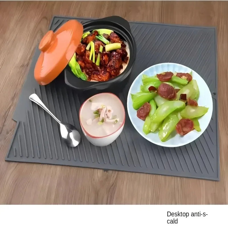 1PC Silicone Kitchen Drain Mat Non-Slip Drying Pad for Pots Dishes & Utensils Heat-Resistant Tableware Coaster