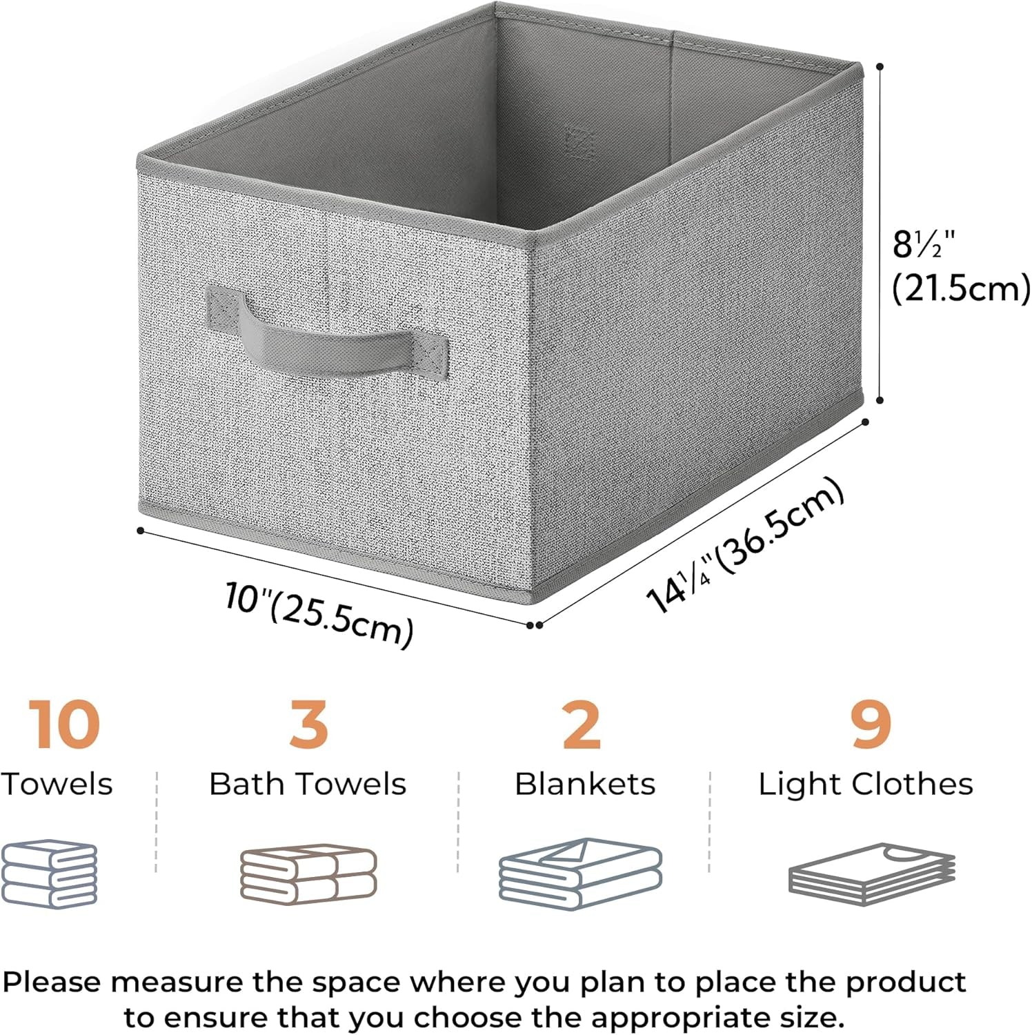 Closet Storage Bins, Storage Baskets for Closet, Fabric Bins for Clothes, Closet Organizer Bins, Gray, Medium, 3-Pack