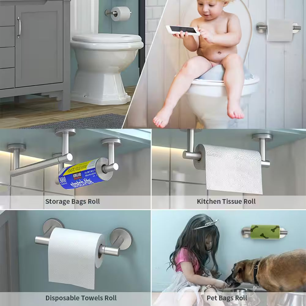 Wall Mount Post Toilet Paper Holder in Brushed Nickel