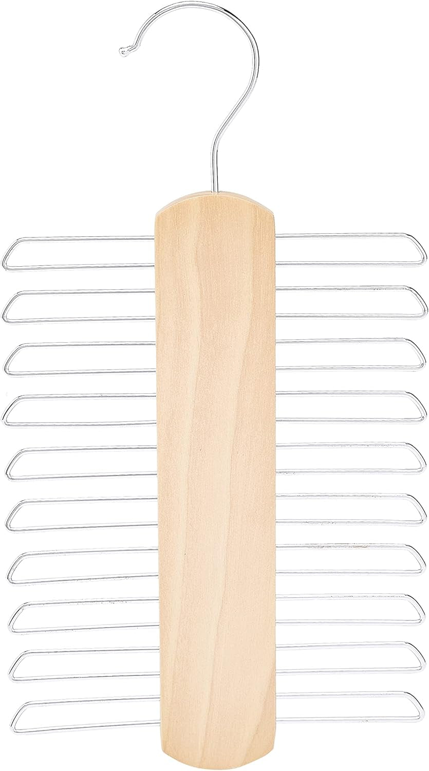 20 Bar Wooden Tie Hanger & Belt Rack, Closet Organizer, Natural, 2-Pack