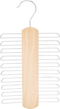 20 Bar Wooden Tie Hanger & Belt Rack, Closet Organizer, Natural, 2-Pack